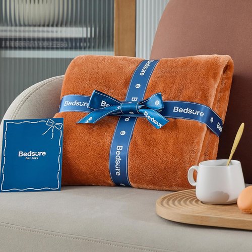 Bedsure GentleSoft Fleece Throw Blanket - Plush 300GSM Cozy Burnt Orange Blanket for Bed, Sofa, Travel