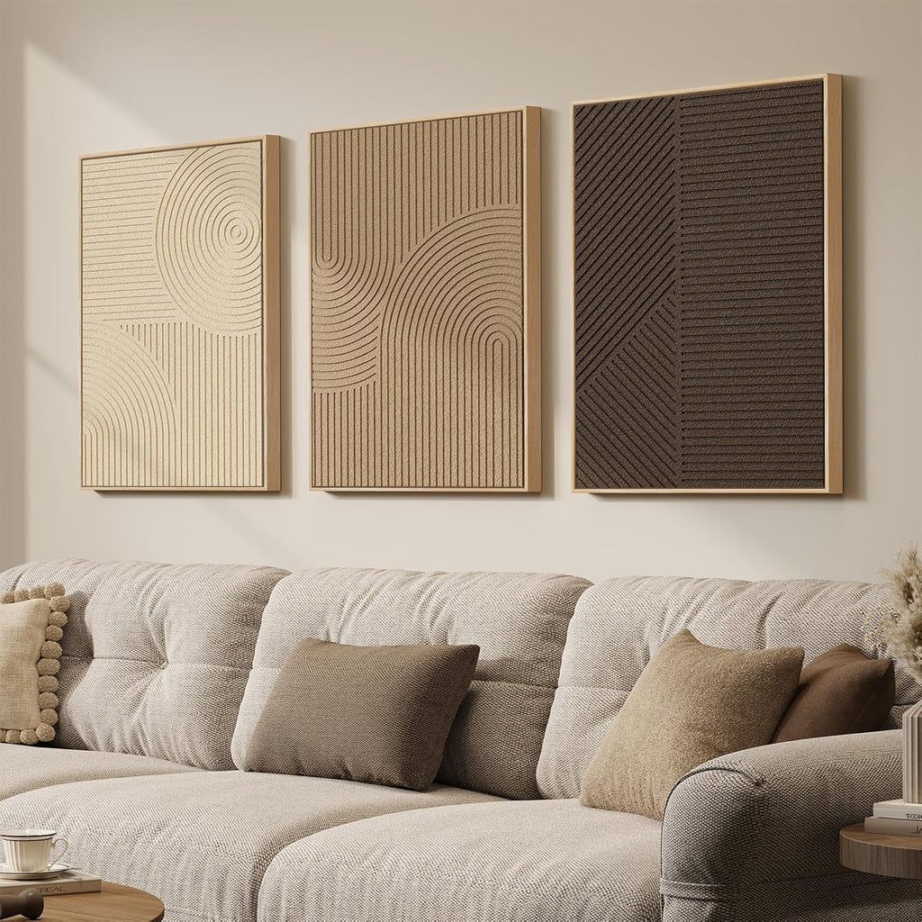 Skiennix 3D Textured Framed Boho Wall Art - Modern Minimalist Abstract Paintings | 16x24 In, Brown Beige Tan