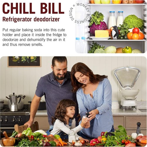 Monkey Business Chill Bill Refrigerator Deodorizer - Cute Baking Soda Container for Freshness