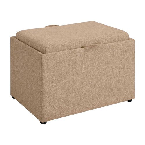 Convenience Concepts Designs4Comfort Accent Storage Ottoman 22.75" - Modern Foot Stool with Decorative Tray for Living Room, Dining Room, Office, Tan Fabric