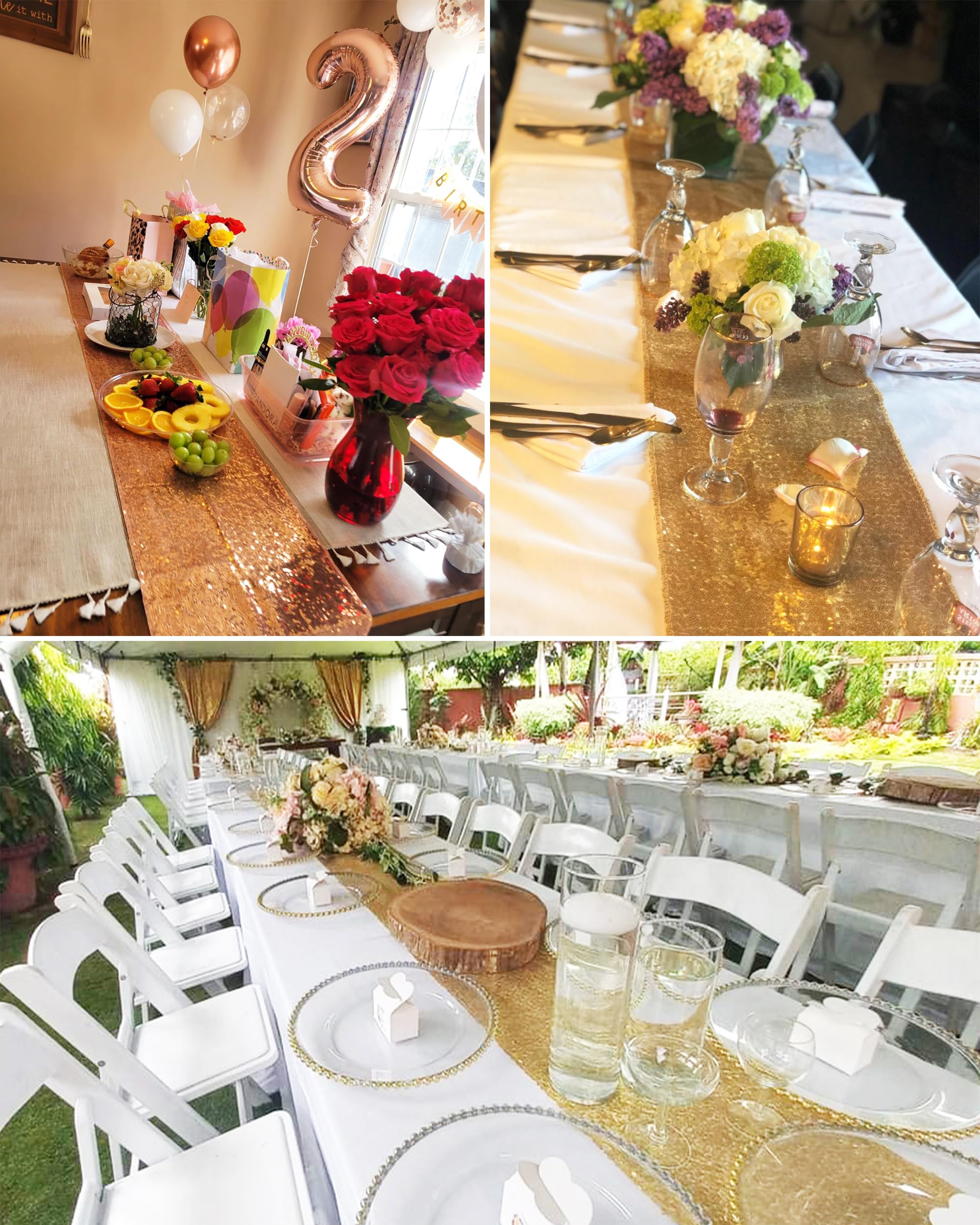 10 Pack Sequin Gold Table Runners 12 x 108 Inches Glitter Golden Table Runner for Party Wedding Birthday Engagement Banquet Meeting Anniversary Christmas Dining Room Decoration