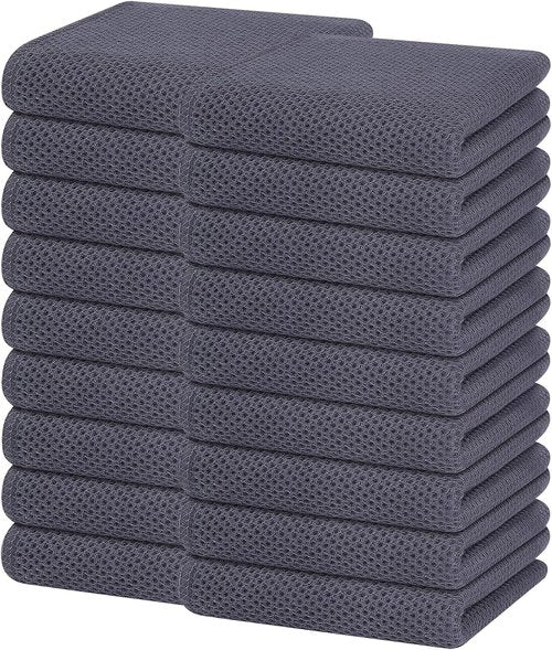 Homaxy Kitchen Dish Towels - Ultra Soft 100% Cotton Waffle Weave | Quick Drying, 13 x 28 Inches, 18-Pack, Dark Grey