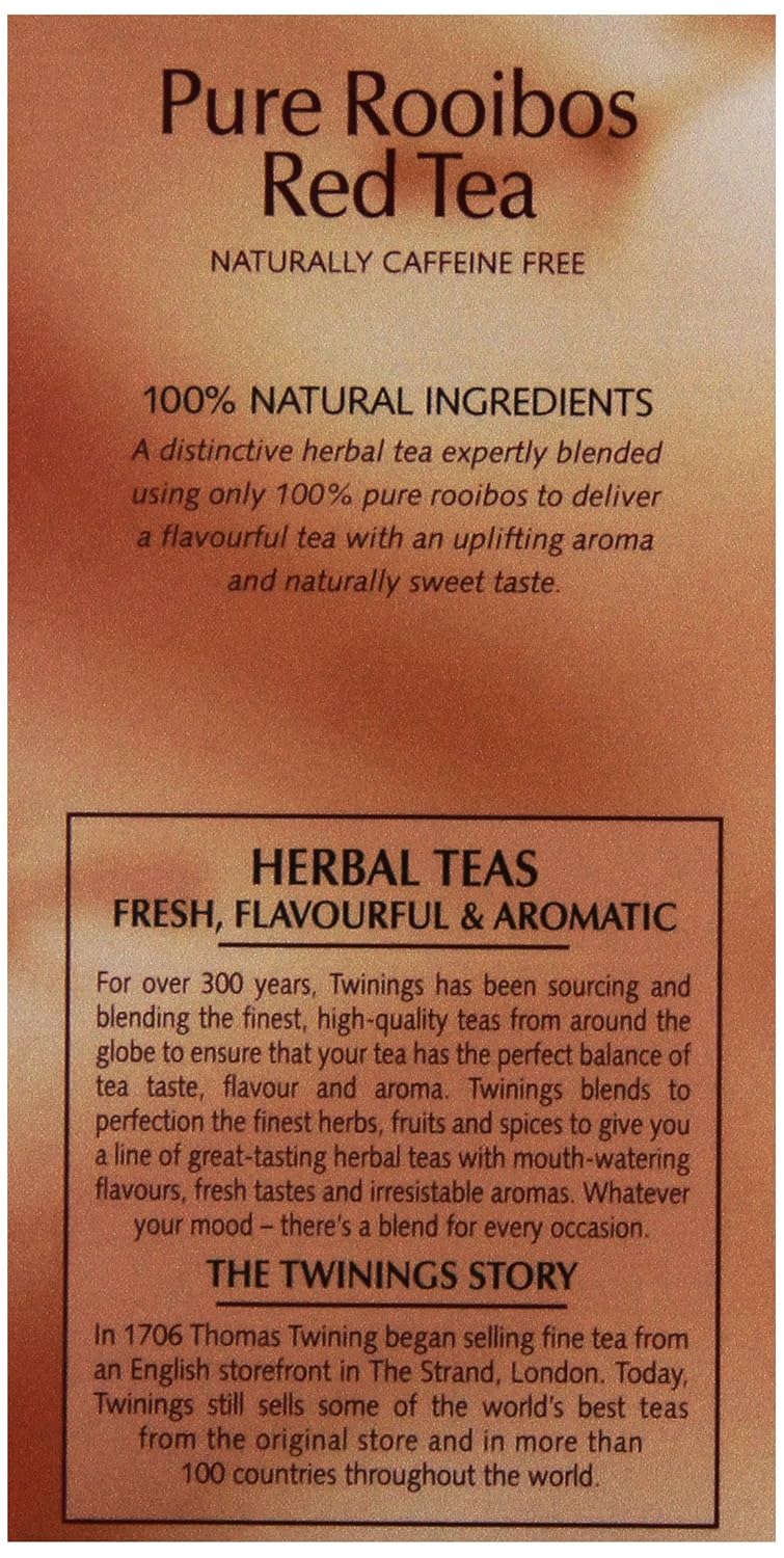 Twinings Red African Rooibos Tea - Naturally Caffeine-Free Herbal Blend | 20 Count (Pack of 4)