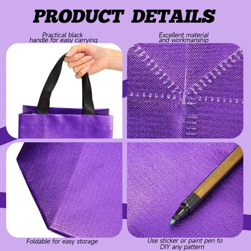 Eccliy 80 Pieces Gift Bags Set Reusable Glossy Grocery Tote with Handle Gift Bags for Ramadan, Easter, Wedding, Spring Events(10 x 8 x 4.7 Inch,Purple with Black Handles)