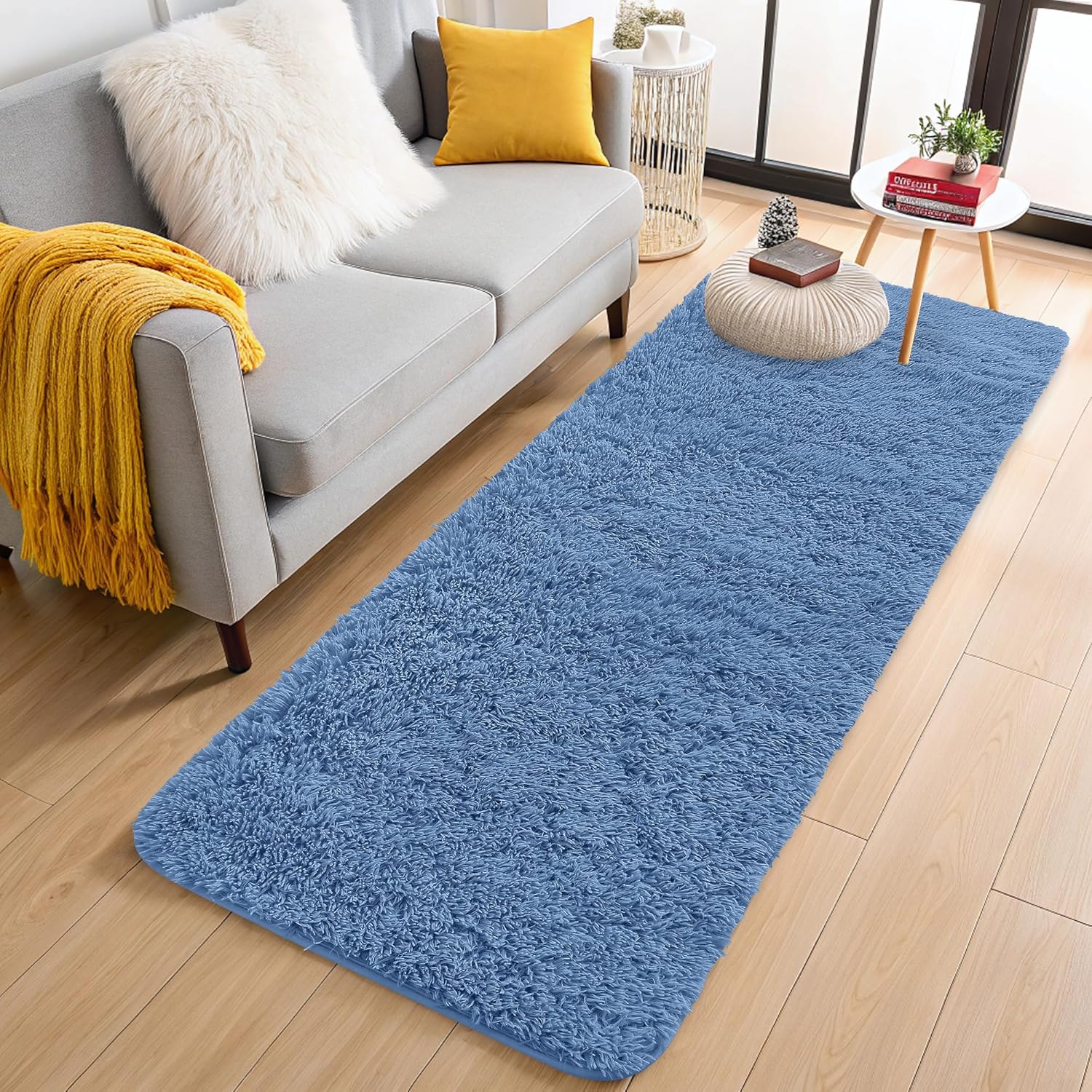 OLANLY Runner Rugs - Soft, Machine Washable 2x5 Shaggy Carpet for Hallway & Bedroom | Blue Home Decor