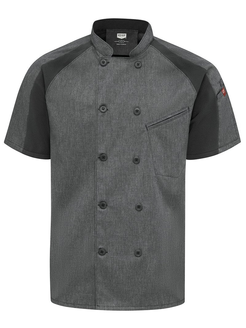 Red Kap Men's Airflow Raglan Chef Coat with OilBlok, Charcoal Heather with Charcoal/Black Mesh, 2X-Large