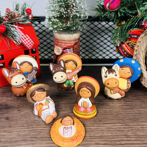 Zoeartcrafts - Tiny Mexican Nativity Scene 6pcs set, Christmas Decor, holiday ornaments, religious, festivity decorations (3")