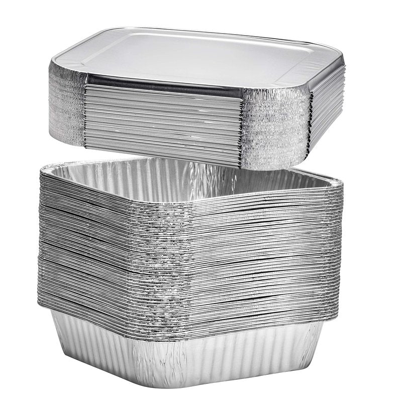 Plastible 8x8 Disposable Aluminum Pans With Lids - 10 Pack Foil Pans For Cooking, Baking Cakes, Roasting & Homemade Breads - Disposable Food Containers With Foil Lids