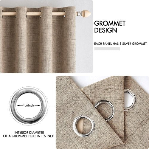 MIULEE Blackout Linen Textured Curtains - Thermal Insulated Copper Brown Grommet Drapes | 52 x 54 Inch (2 Panels)
