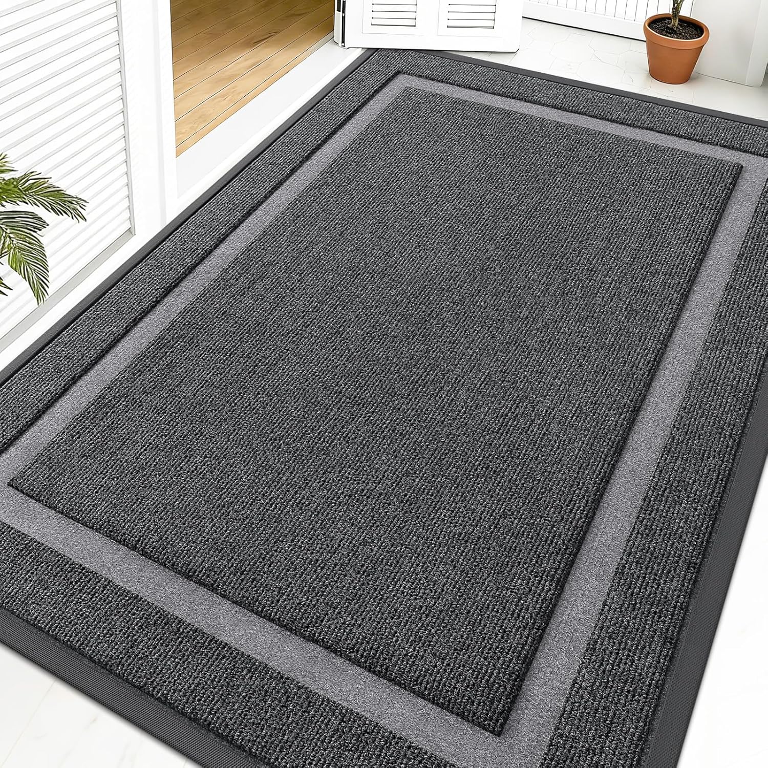 OLANLY Waterproof All-Season Front Door Mat - Sturdy Natural Rubber, Easy Clean, 59x40, Grey