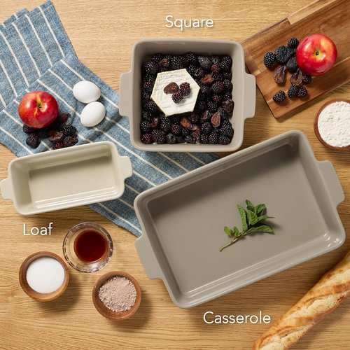 Best Choice Products 3-Piece Ceramic Bakeware Set - Stoneware Casserole & Baking Dishes | Mushroom Beige, 9x12 & 8x8 Sizes