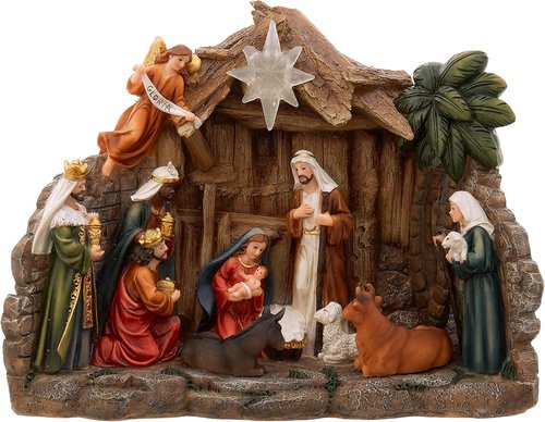 Kurt Adler Light-Up Nativity Table Piece - 10.4-Inch Battery Operated Christmas Decor