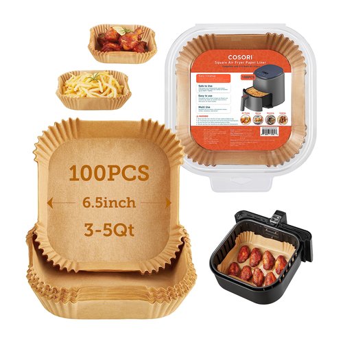 COSORI Small Air Fryer Oven 2.1 Qt, 4-in-1 Mini Airfryer, Bake, Roast, Reheat, Space-saving & Low-noise, Nonstick & Air Fryer Liners, 100 PCS Square Disposable Paper Liners, Non-Stick