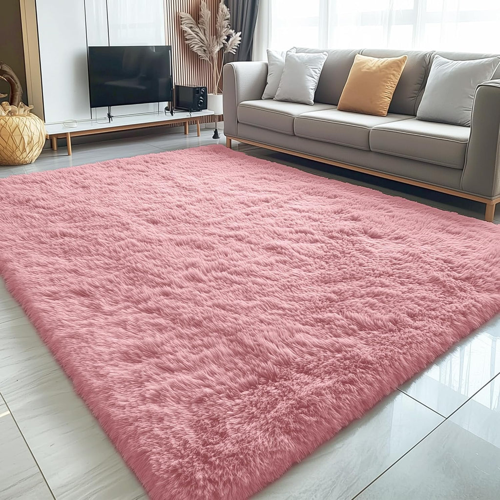 OLANLY Large Area Rug - Soft Fluffy Shaggy Carpet for Living Room & Bedroom | 5x8, Pale Pink
