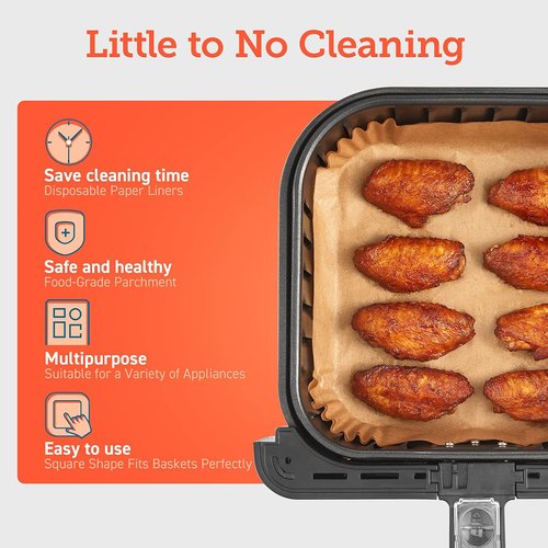 COSORI Air Fryer Liners - 100 PCS Non-Stick Disposable Paper Liners | 7.9" Unbleached, Heat Resistant Up to 465°F