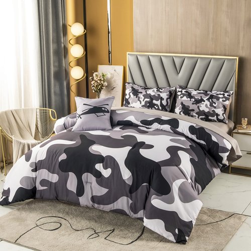 PERFEMET 6 Pcs Comforter Set Full Size Grey Camo Comforter Bed Sets with Sheets for Boys Girls Teens Farmhouse Camouflage Amy Style Bedding Bed in a Bag for All Season(Full, Grey)