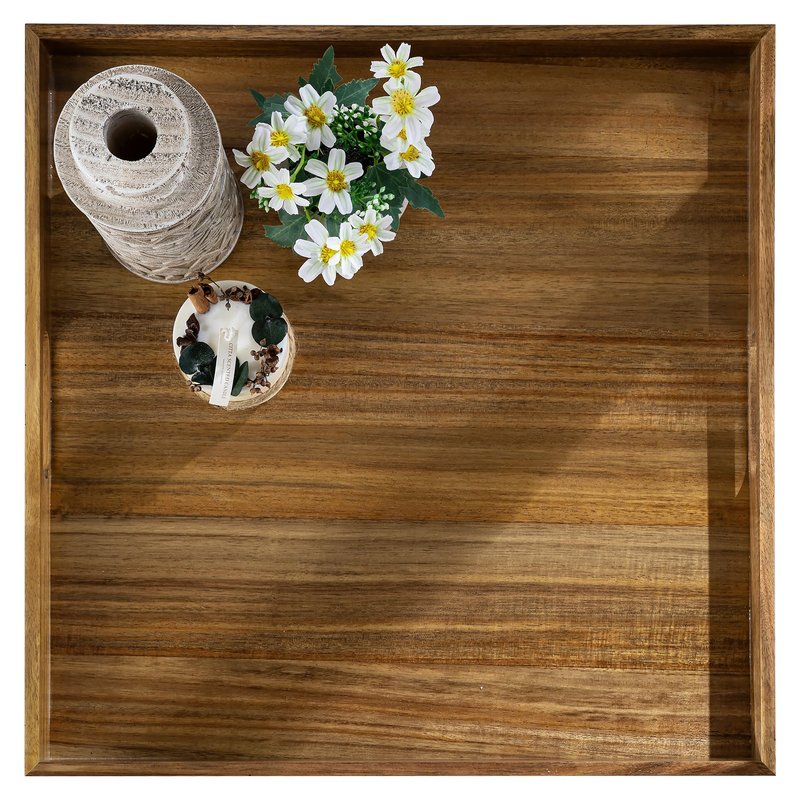 Hanobe Ottoman Tray for Table Top: 20'‘ Large Wood Decorative Trays for Home Decor - Acacia Coffee Table Serving Tray with Handles for Living Room