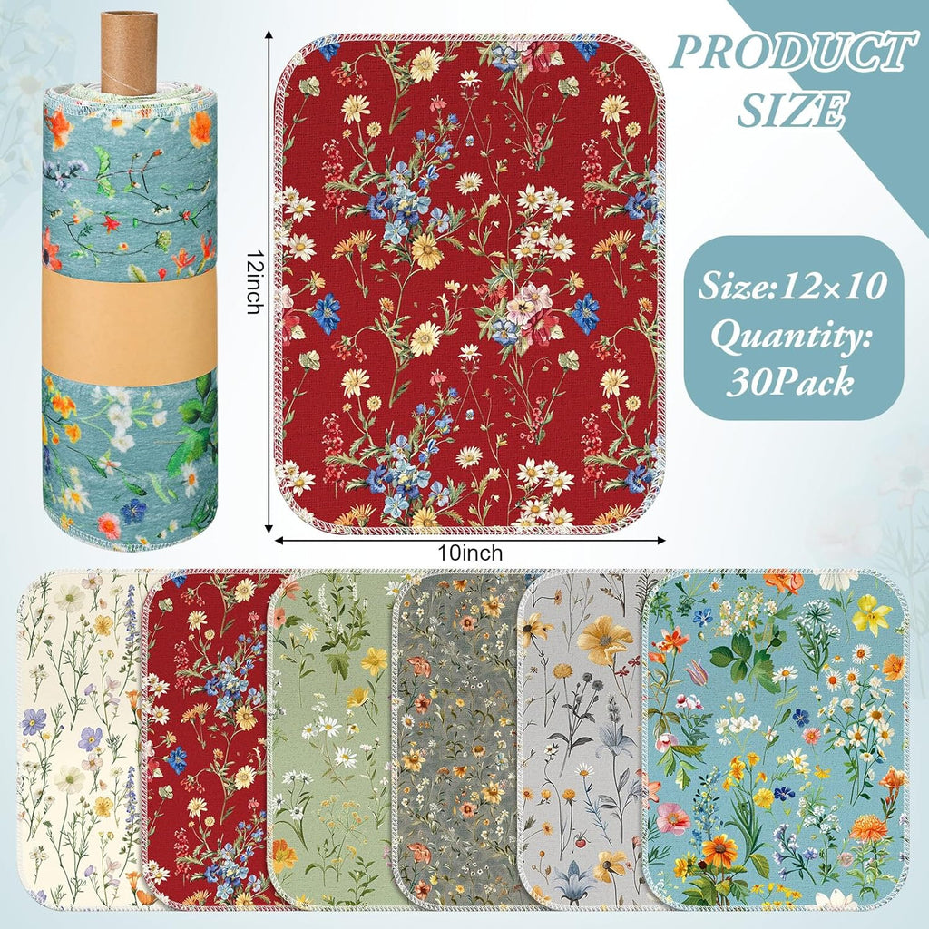 Redbaker Reusable Paper Towels - 36 Pcs Washable Cotton Kitchen Napkins | Eco-Friendly Flower Design