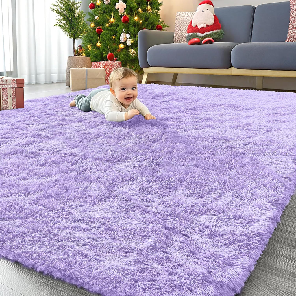 OLANLY Large Area Rug - Soft Fluffy Shaggy Indoor Carpet for Living Room & Bedroom | 8x10 ft, Light Purple