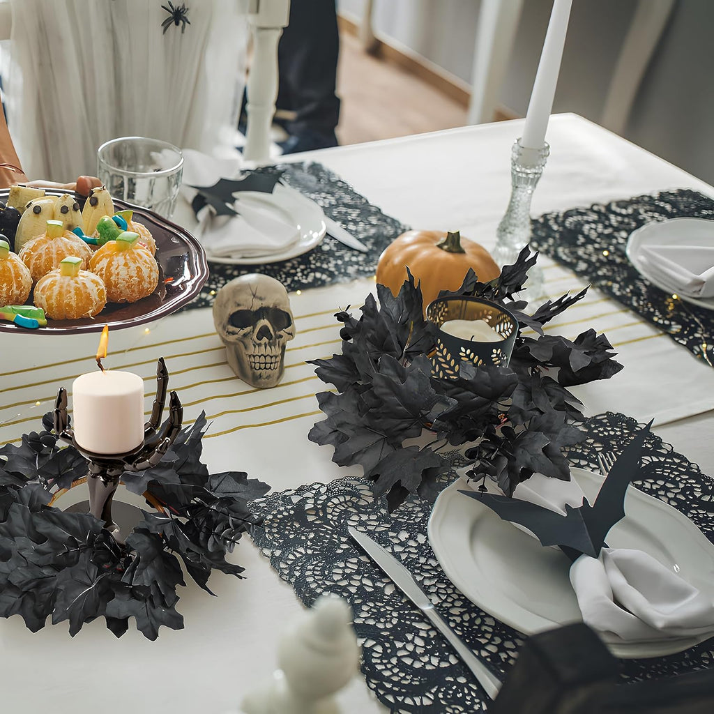 Skiennix Halloween Black Candle Rings - 6Pcs Maple Leaf Wreaths for Fall Table Centerpieces | Home Decor