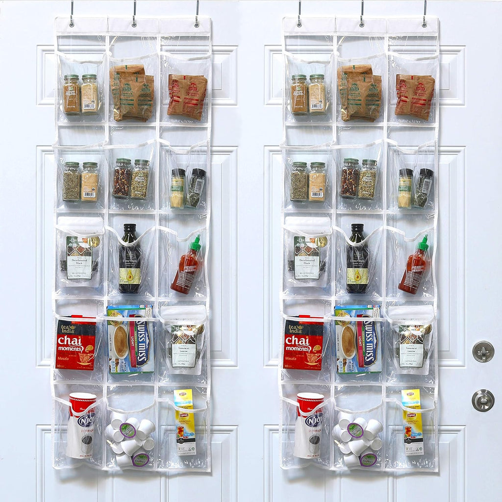 Simple Houseware Over The Door Pantry Organizer - 2-Pack Clear Storage with 15 Pockets (52" x 18")