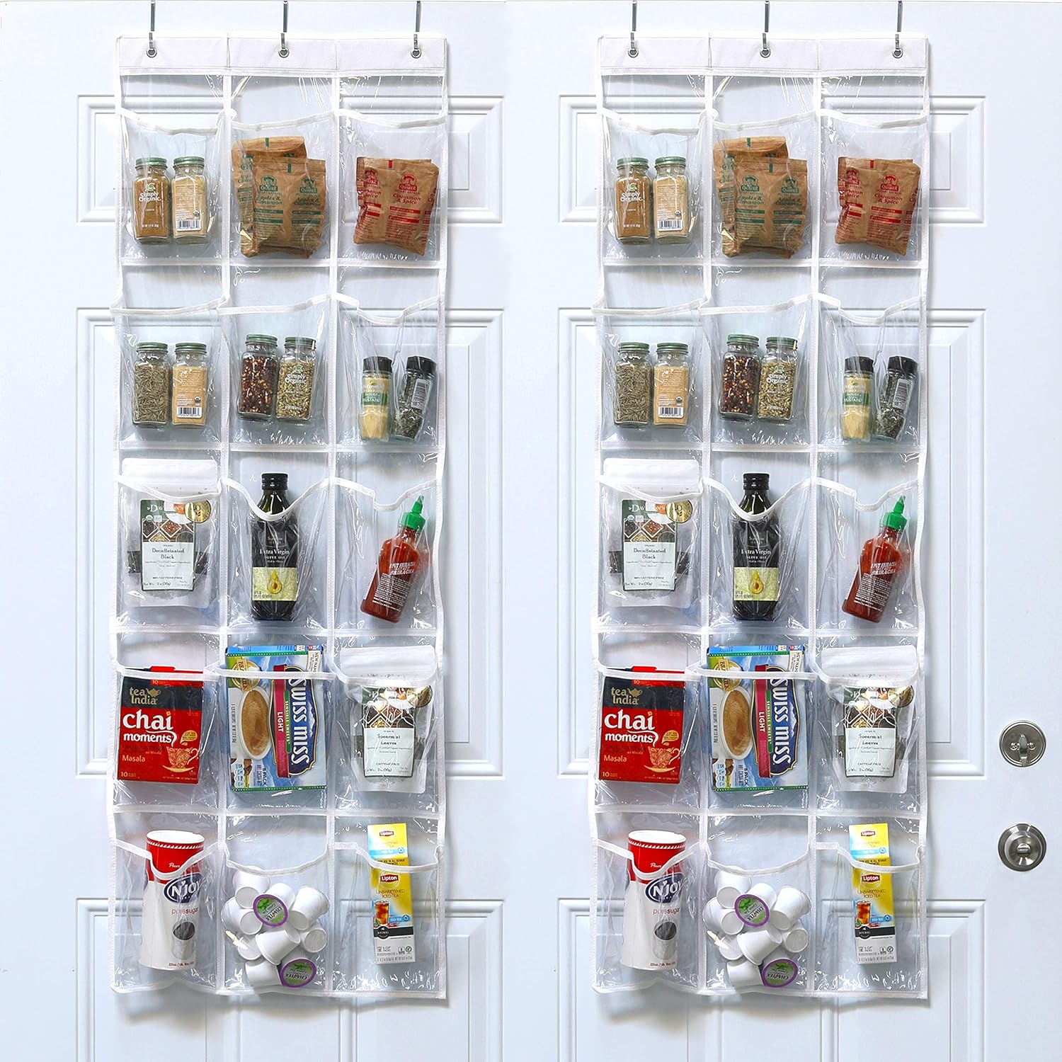 Simple Houseware Over The Door Pantry Organizer - 2-Pack Clear Storage with 15 Pockets (52" x 18")
