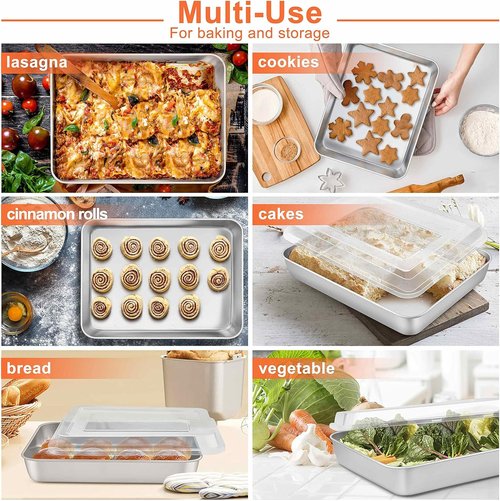 Herogo Rectangle Cake Pan Set - 9 X 12 X 2 Inch Stainless Steel Bakeware for Lasagna, Brownies & Cakes