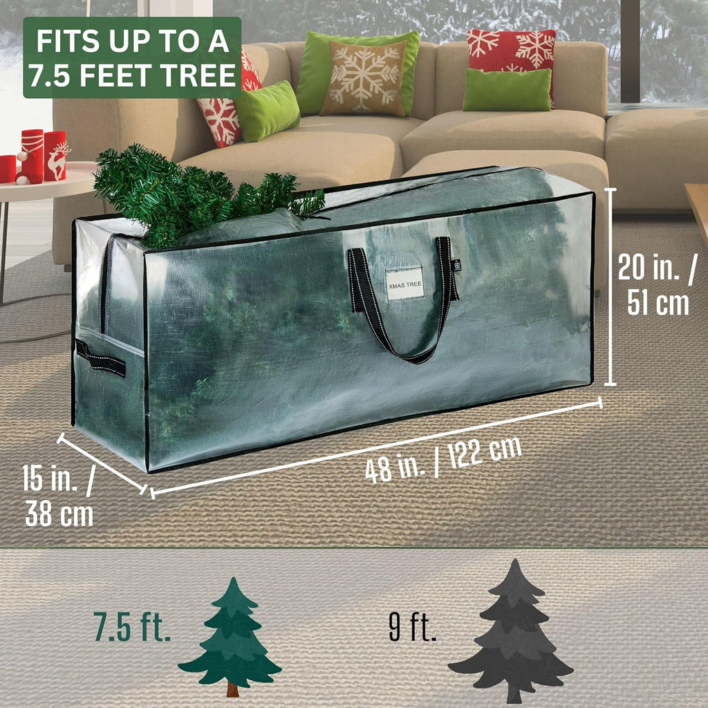 VENO Clear Christmas Tree Storage Bag - Heavy Duty 7.5 Ft Tree Protector with Zipper & Durable Handles