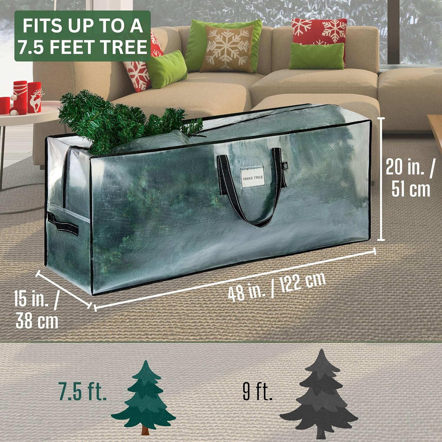 VENO Clear Christmas Tree Storage Bag - Heavy Duty 7.5 Ft Tree Protector with Zipper & Durable Handles