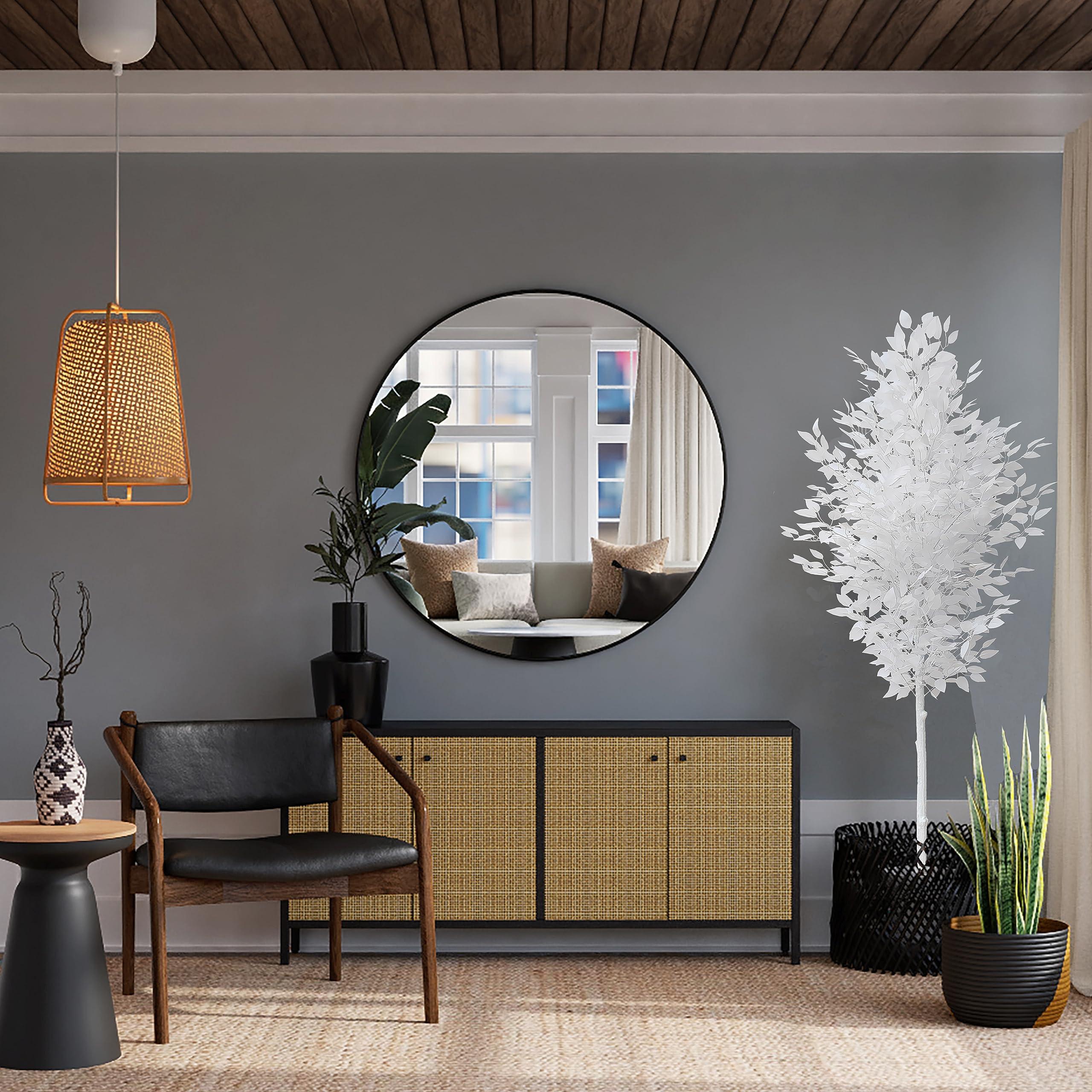 FUNORNAM 5ft Ficus Trees Artificial, Large White Fake Tree Faux Plant for Home Indoor Wedding Décor