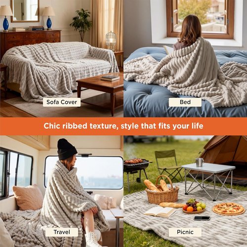 Bedsure GentleSoft Blankets - Cozy Queen Size Fleece Throw in Beige, 90x90 Inches for Ultimate Comfort