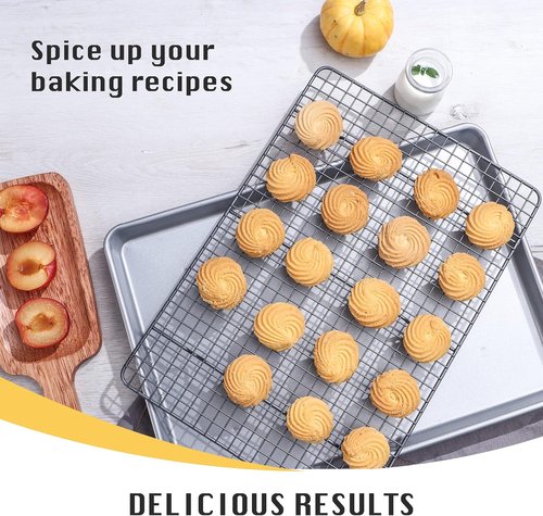 HONGBAKE Nonstick Baking Sheet with Rack - 13'' x 18'' Commercial Half Cookie Pan & Cooling Rack