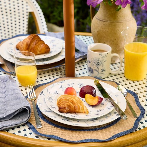 Martha Stewart Empress Bouquet Dinnerware Set - 30 Piece Porcelain Plates & Bowls | Chip & Scratch Resistant - Blue Floral
