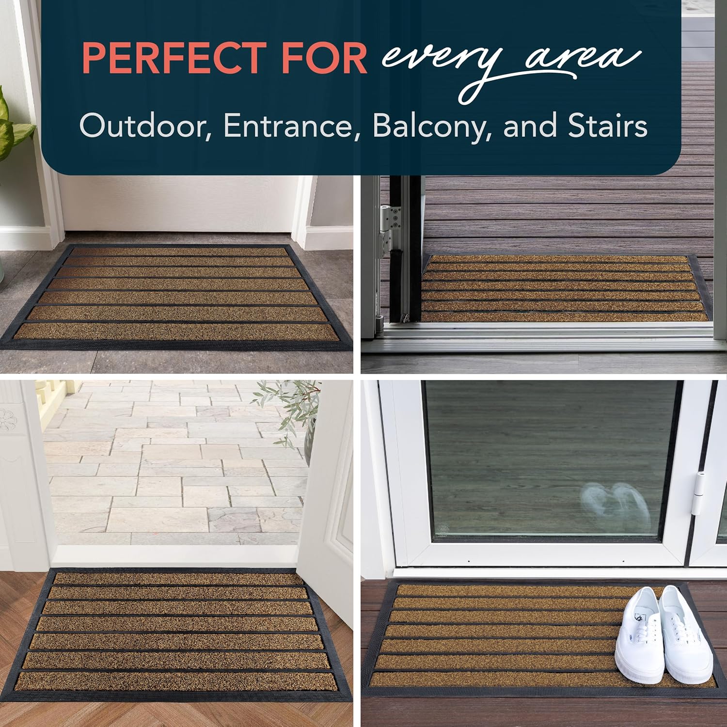 Ubdyo Extra Durable Door Mat - Non-Slip Dirt Trapping Welcome Mat - Low Profile Design (30" x 17", Bright Brown)