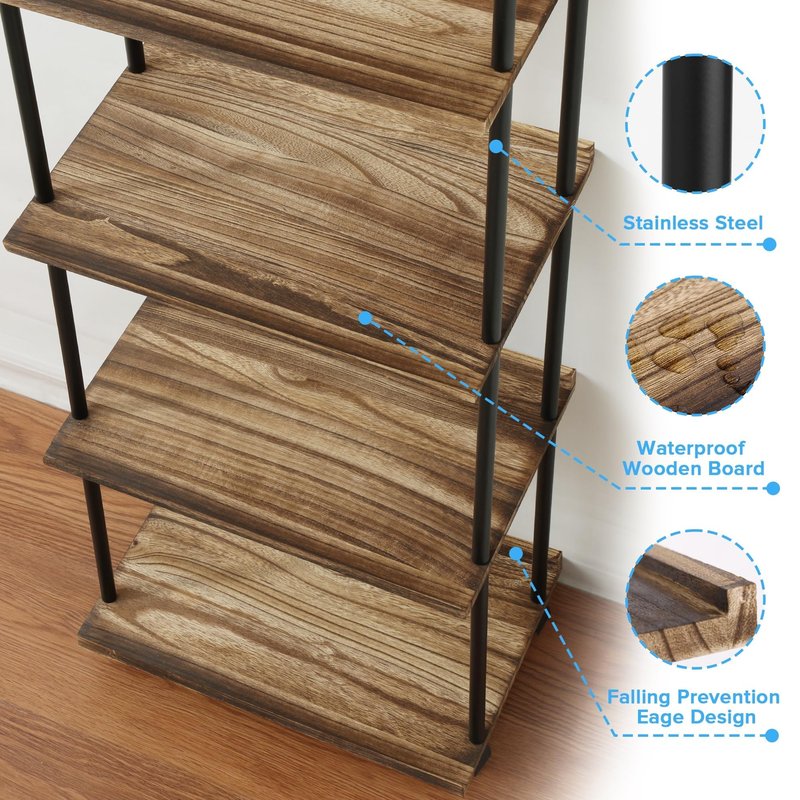 GETALL 5 Tier Bookshelf with Wheels, Tall Bookcase for Small Spaces, Solid Wood Narrow Shelf, Corner Book Shelf Storage Organizer for CDs, Movies, Movable Shelfing Unit for Bedroom, Living Room