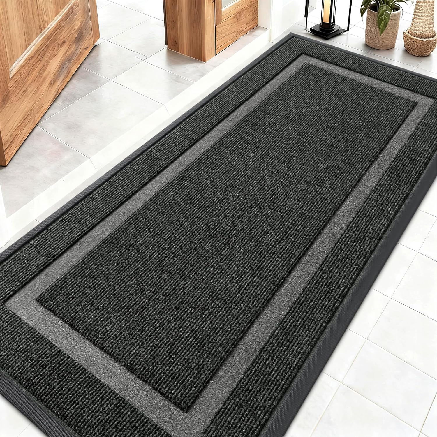 OLANLY Waterproof Front Door Mat - All-Season Indoor/Outdoor Doormat, Sturdy Rubber, Easy Clean | 59x23, Black