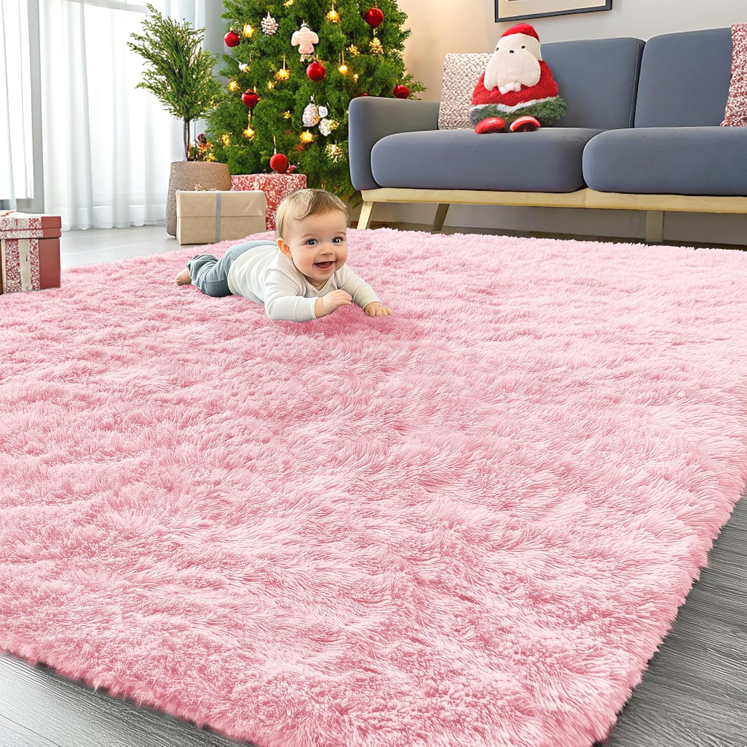 OLANLY 8x10 Large Area Rug - Soft Fluffy Shaggy Carpet for Living Room & Bedroom | Pink Indoor Decor