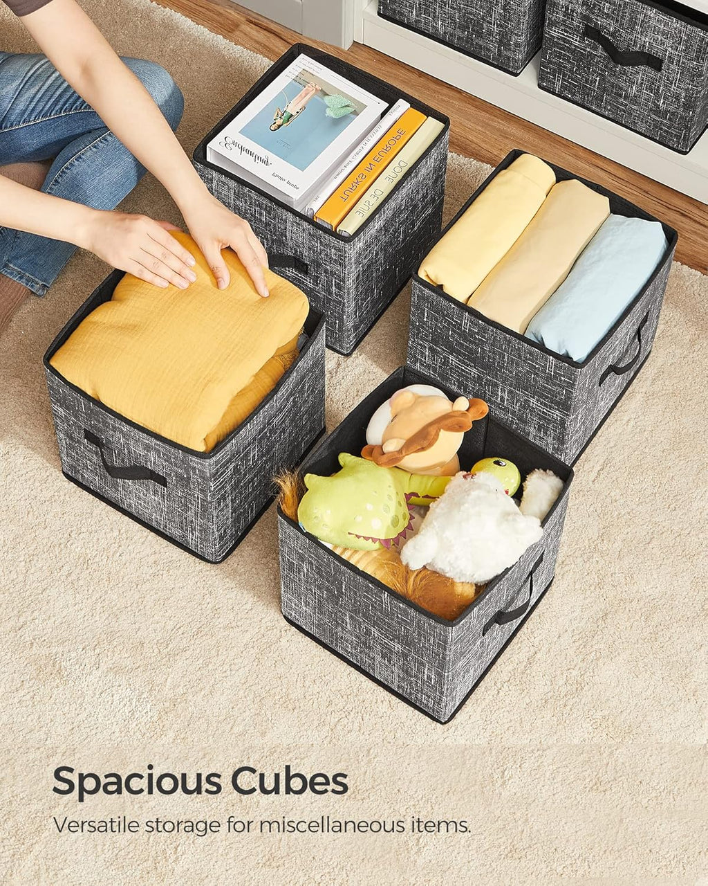 SONGMICS Storage Cubes - 11-Inch Foldable Non-Woven Fabric Bins | Set of 6 Closet Organizers in Classic Black