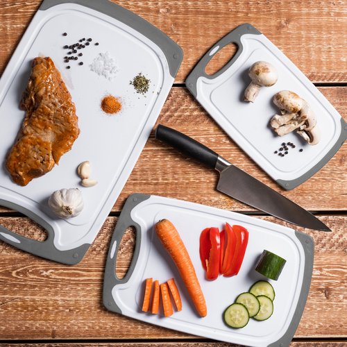 Tribal Cooking Cutting Boards - 3 Set - Warrior Strength Small to Extra Large Cutting Boards for Kitchen, Meat, Vegetables - Dishwasher Safe, Juice Groove, Non-Slip Rubber Chopping Board Set