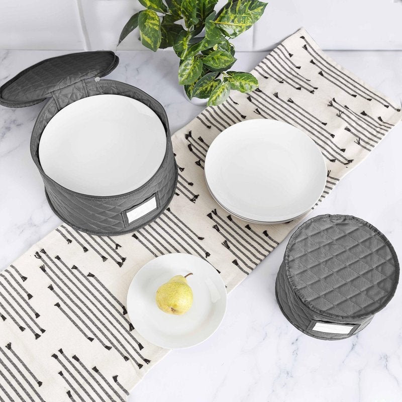 Platter Storage Case - 18" x 13" with Padded Interior and Label Holder - Gray - China Storage Containers for Plates and Charges