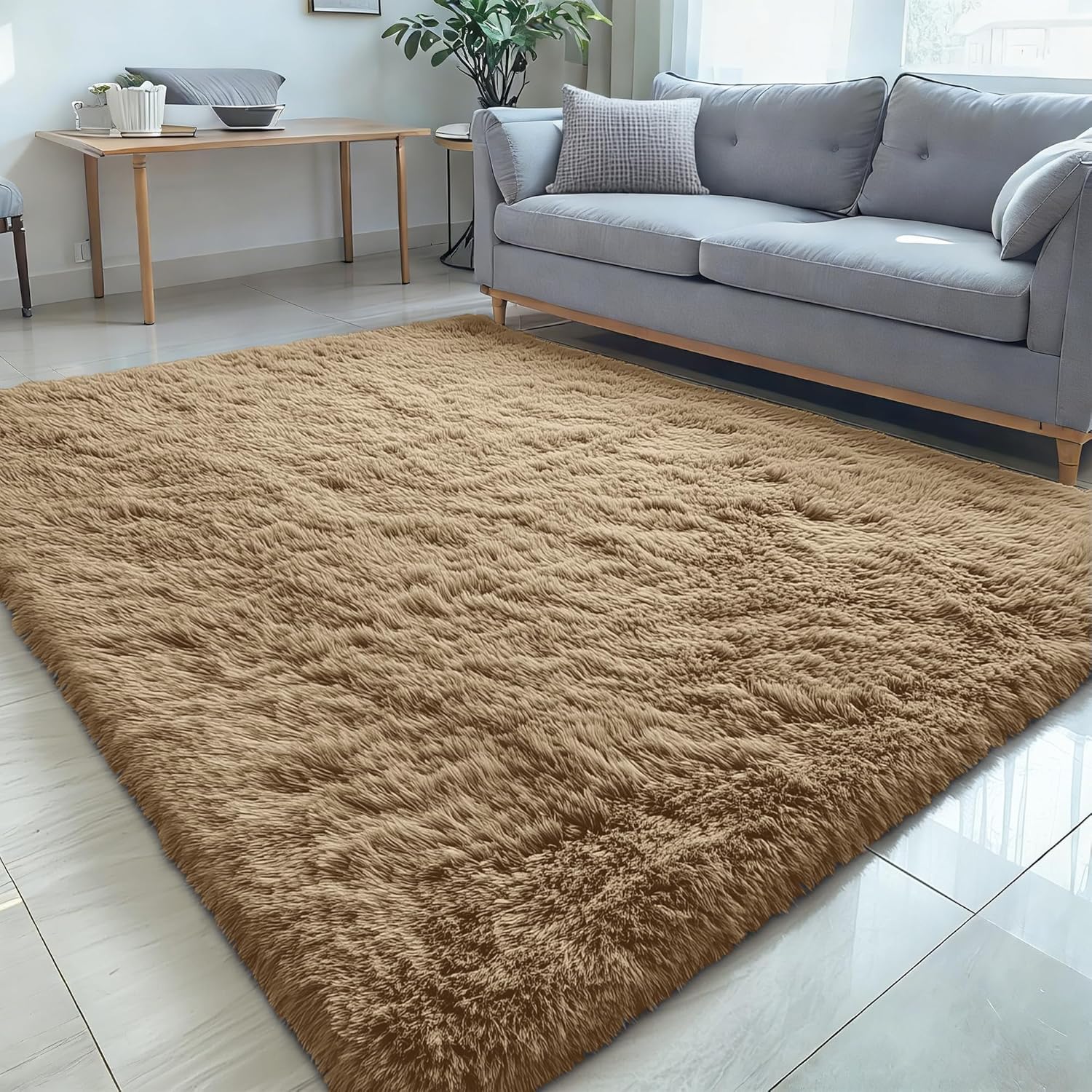 OLANLY Large Area Rug - Soft Fluffy Shaggy Carpet for Living Room & Bedroom | 5x8 Taupe Design