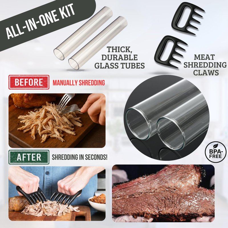 Professional Meat Injector Marinade Gun Kit for Smoking & Grilling Tender Brisket, Turkey, BBQ - Large 2 Oz Capacity with Metal Protective Case - No Leaks, Clogs or Mess + Meat Shredding Claws