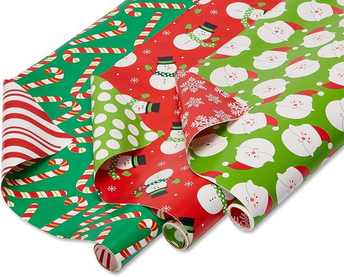 American Greetings Christmas Wrapping Paper Rolls - Reversible Santa & Snowmen Design | 120 sq. ft. (3 Rolls, 30 in. x 12 ft.)