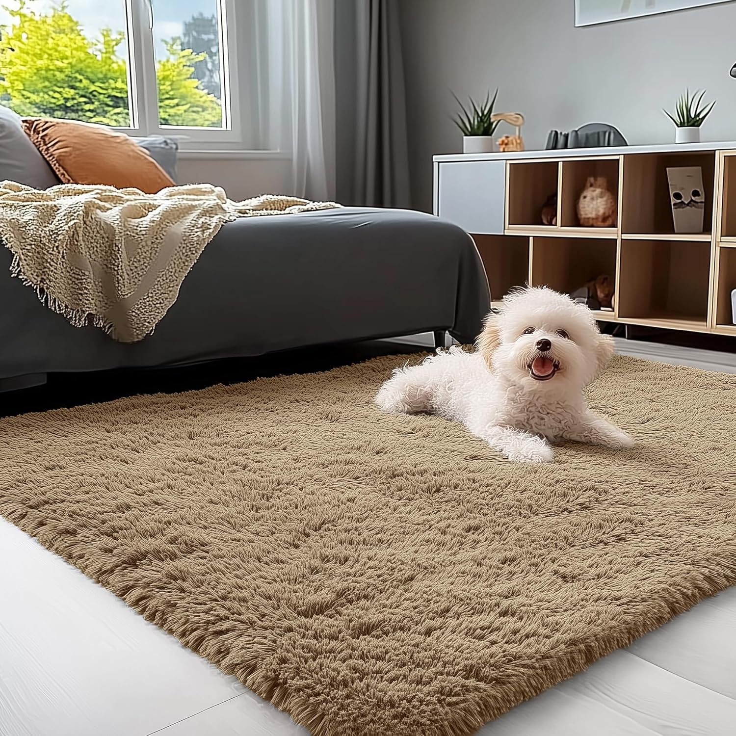 OLANLY Soft Fluffy Shaggy Bedside Rug - Machine Washable 3x5 for Kids, Nursery & Home Decor | Taupe