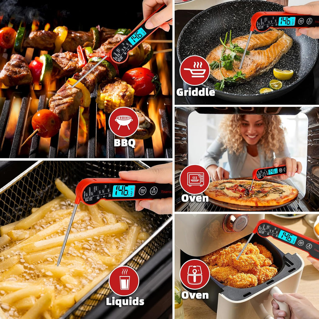 Professional Digital Meat Thermometer - Instant Read Waterproof Folding Probe with Backlight & Calibration | Ideal for BBQ, Grill, Cooking, and Liquids