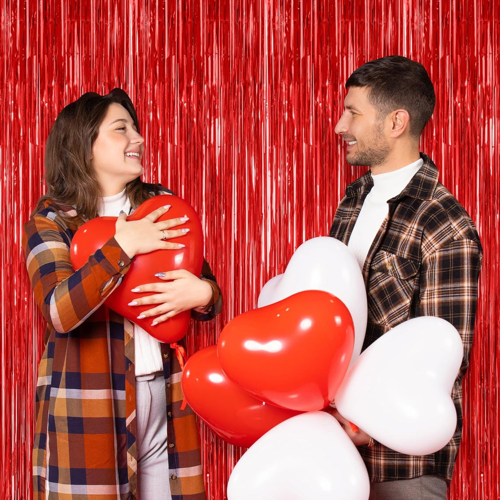 Regine Switzerland Red Tinsel Backdrop - 2 Pack Fringe Curtains 3.28 FT x 7.05 FT | Perfect for Valentine's Day & Weddings