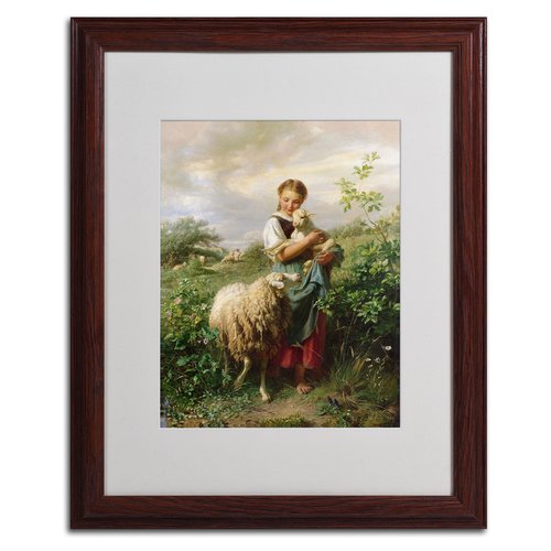 Trademark Fine Art The Shepherdess 1866 by Johann Hofner with Wood Frame Artwork, 16 by 20-Inch