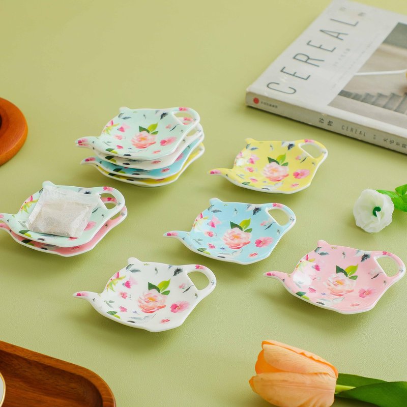 PRECITIME Porcelain Tea Bag Coasters, Floral Used Tea Bag Holder Ceramic, Set of 10 Tea Bag Plates Floral, Teaspoon Rest, Tea Bag Dish, Tea Party Gifts