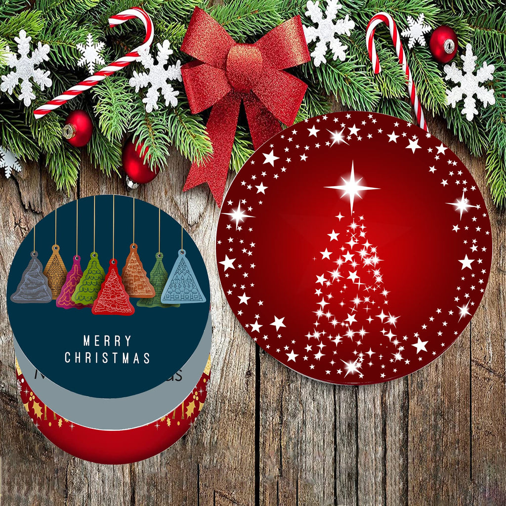 Silver Star Christmas Tree with Holiday Red Background Christmas Coasters Absorbent Ceramic Drink Coasters for Xmas Decor Soft Coasters Set of 4 Good White Elephant Gifts for Adults