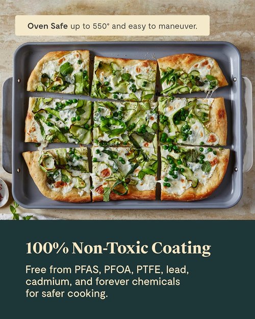 Caraway Non-Stick Ceramic Baking Sheet Trio - Non-Toxic, PTFE & PFOA Free - Slate | Large, Medium & Small Sizes